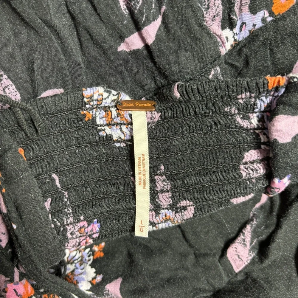 Free People Happy Heart Floral Smocked Mini Dress Black Purple Size Large L